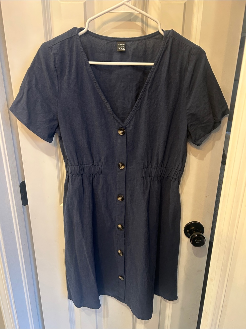 SHEIN Navy Short-Sleeve Button-Front Mini Dress